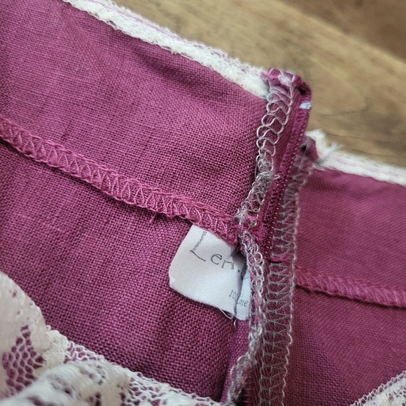 Len.Ok 100% Linen Purple 3/4 Sleeve Collared Lace Detail Knee Length Dress - Picture 3 of 8